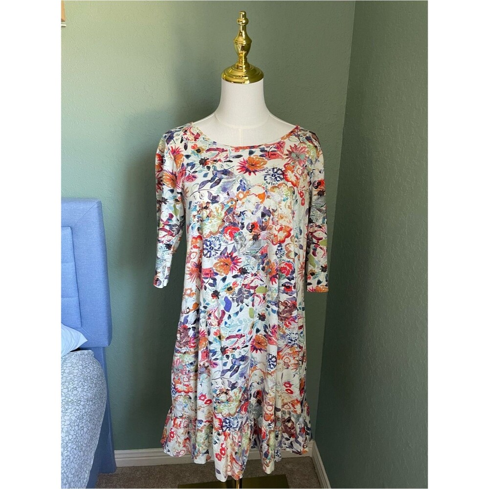 Peruvian Connection Floral Abstract Watercolor Botanical Mini Shift Dress M